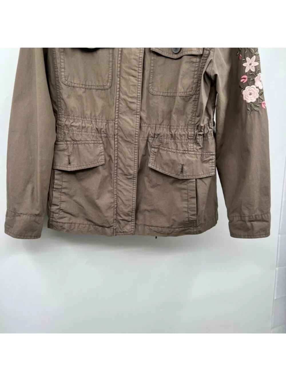G.H. Bass & Co Womens Utility Anorak Jacket Embroidered Full Zip Green/Multi LP